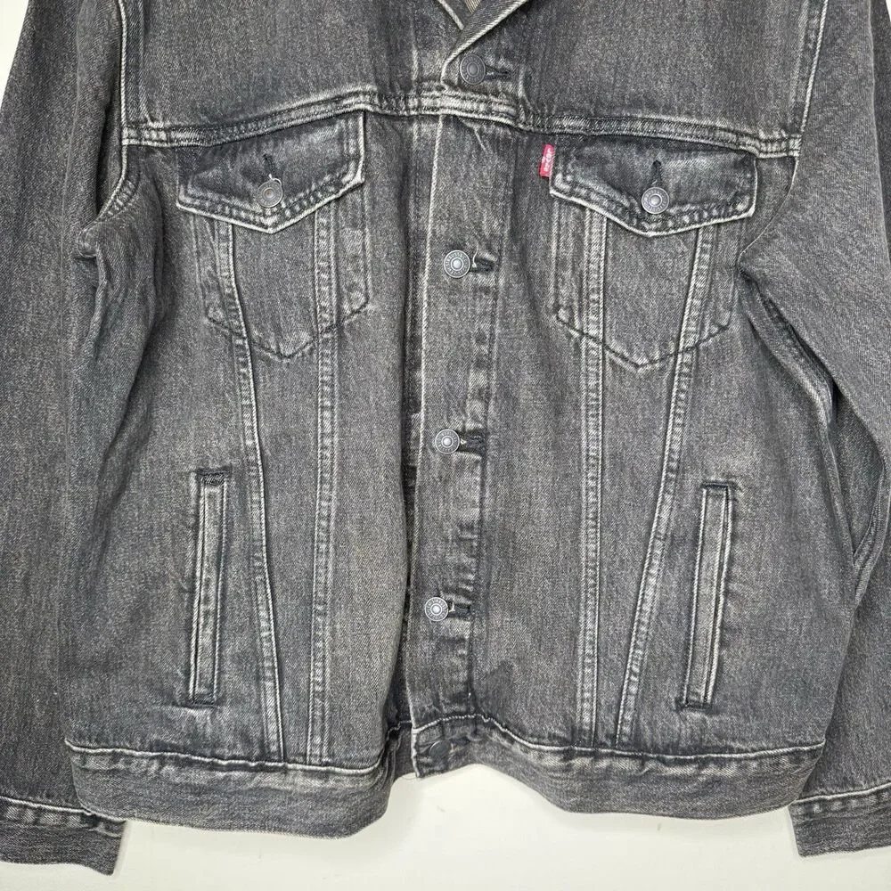 Levis Type III Denim Trucker Jacket Washed Black Dark Grey Mens Large NWT